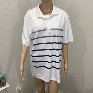 Adidas White and Blue Striped Men's Shirt